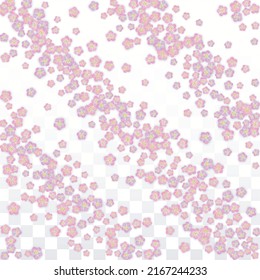 Blaue Vektorrealistische blaue Petalen fallen auf transparentem Hintergrund.  Frühlingsromantische Blumenillustration. Fliegender Petals. Sakura Spa Design. Blossom Confetti. Design-Elemente für Poster-Design. 