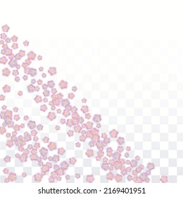 Blue Vector Realistic Blue Petals Falling on Transparent Background.  Spring Romantic Flowers Illustration. Flying Petals. Sakura Spa Design. Blossom Confetti. Design Elements for  Mother's Day.