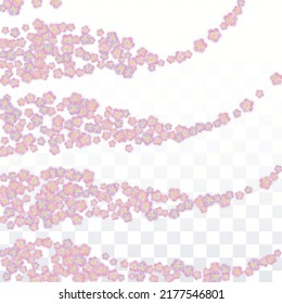 Blue Vector Realistic Blue Petals Falling on Transparent Background.  Spring Romantic Flowers Illustration. Flying Petals. Sakura Spa Design. Blossom Confetti. Design Elements for  8 March Card.