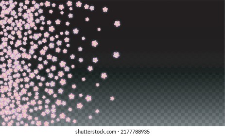 Blue Vector Realistic Blue Petals Falling on Transparent Background.  Spring Romantic Flowers Illustration. Flying Petals. Sakura Spa Design. Blossom Confetti. Design Elements for  Mother's Day.