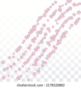 Blue Vector Realistic Blue Petals Falling on Transparent Background.  Spring Romantic Flowers Illustration. Flying Petals. Sakura Spa Design. Blossom Confetti. Design Elements for  St. Valentine Day.