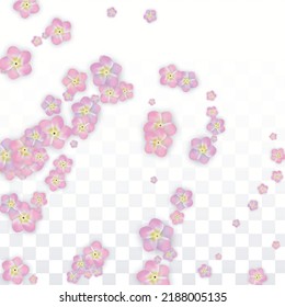 Blue Vector Realistic Blue Petals Falling on Transparent Background.  Spring Romantic Flowers Illustration. Flying Petals. Sakura Spa Design. Blossom Confetti. Design Elements for  8 March Card.