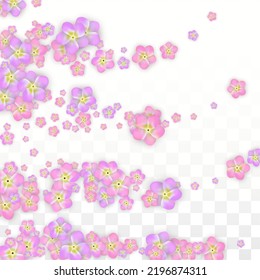Blue Vector Realistic Blue Petals Falling on Transparent Background.  Spring Romantic Flowers Illustration. Flying Petals. Sakura Spa Design. Blossom Confetti. Design Elements for  8 March Card.
