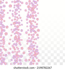 Blue Vector Realistic Blue Petals Falling on Transparent Background.  Spring Romantic Flowers Illustration. Flying Petals. Sakura Spa Design. Blossom Confetti. Design Elements for  St. Valentine Day.