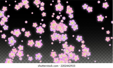 Pétalos azules realistas del vector azul caen sobre fondo transparente.  Ilustración de flores románticas primaverales. Pétalos voladores. Diseño del Spa Sakura. Blossom Confetti. Elementos de diseño para el Día de San Valentín.