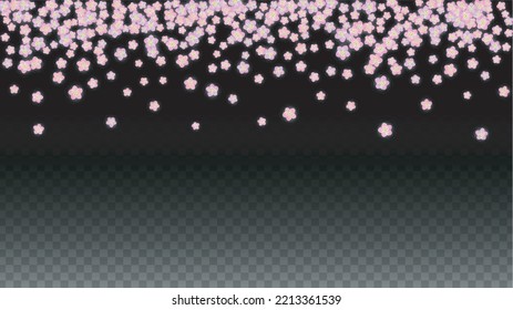 Blue Vector Realistic Blue Petals Falling on Transparent Background.  Spring Romantic Flowers Illustration. Flying Petals. Sakura Spa Design. Blossom Confetti. Design Elements for  8 March Card.