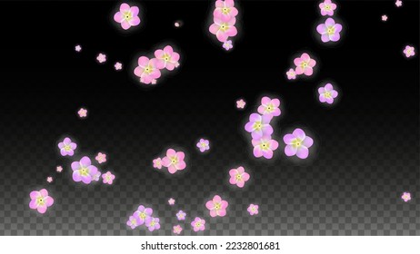 Blue Vector Realistic Blue Petals Falling on Transparent Background.  Spring Romantic Flowers Illustration. Flying Petals. Sakura Spa Design. Blossom Confetti. Design Elements for  St. Valentine Day.