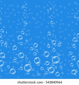 Blue vector realistic water bubbles seamless pattern