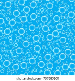 Blue vector realistic water bubbles seamless pattern