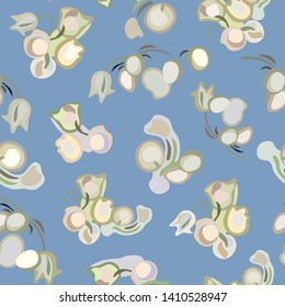 Blue vector repeat pattern with wild flower. Lily of the yalley blossom. Surface pattern design. Perfect for event, wedding and mothers day.