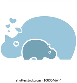 blue vector rhino with baby illustration