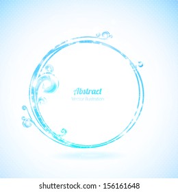 Blue vector round frame with design elements.