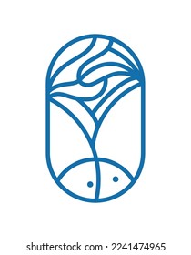 Icono del logotipo de la línea de pescado de los ríos o del mar en forma de vector azul. Silhouette de línea abstracta sencilla y moderna para el diseño culinario de mariscos o monolina de tienda de sushi.