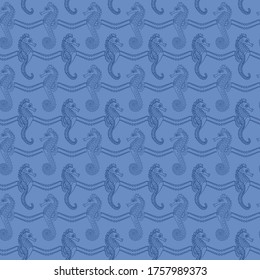 Blue vector seahorse background texture seamless pattern 