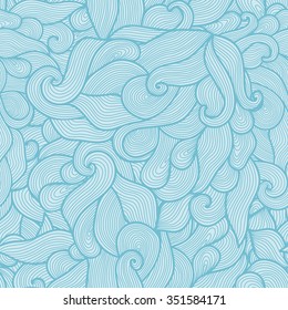 Blue vector seamless abstract hand-drawn pattern. Wave patterns (seamlessly tiling). Hand drawn seamless wave background.