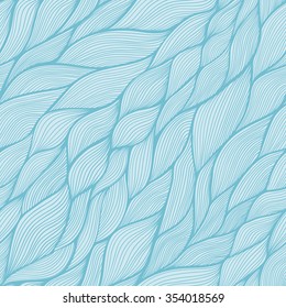 Blue vector seamless abstract hand-drawn pattern. Wave patterns (seamlessly tiling). Hand drawn seamless wave background.