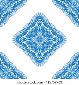 Blue Vector seamless ornamental lace pattern. Mandala pattern.