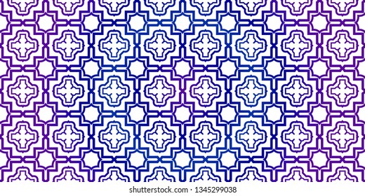 Blue Vector Seamless Pattern With Abstract Traditional Geometric Style. Repeating Sample Figure And Line. Paper For Scrapbook. Blue purple gradient.