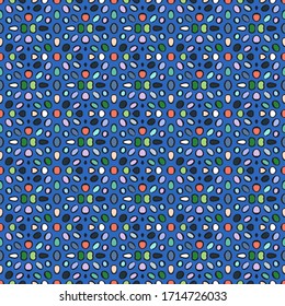 Blue vector seamless pattern with bubbles. Vector ditsy background with small scattered dots. Vintage print in bright color with organic shapes for spring summer fashion or cute kids textile