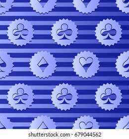 Blue vector seamless pattern of playing cards symbols.
