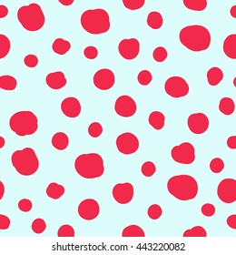 Blue vector seamless pattern withhand drawn red dots. Repeat background