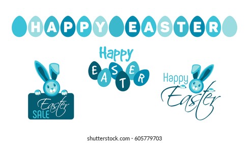 Blue vector set for the holiday of Easter. Isolated object on white background