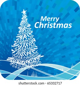 Blue vector shine Christmas card  with tree