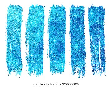 Blue vector shining glitter polish samples isolated on white background