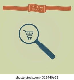 Blue Vector shopping cart with Search Icon 