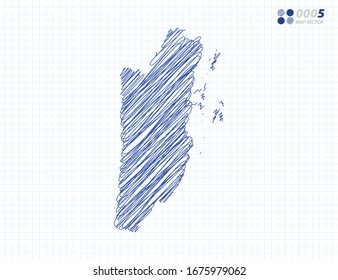 Blaue Vektorillustration Silhouette chaotische handgezeichnete Skizze von Belize Karte auf Gitterhintergrund.