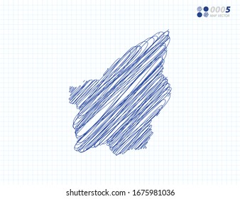 Blaue Vektorillustration Silhouette chaotische handgezeichnete Skizze von San Marino Karte auf Gitterhintergrund.