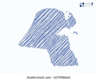 Esbozo de eslabón de eslabones dibujado a mano en forma caótica de Kuwait en el mapa de fondo de la cuadrícula.