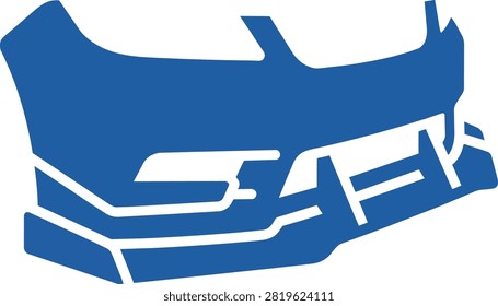 Blue vector silhouette of a vehicle front bumper with aerodynamic splitter and tuning lip.