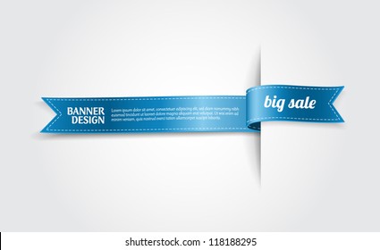 Blue vector silky ribbon banner / tag "Big Sale"