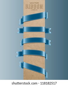 Blue vector silky ribbon tags collection