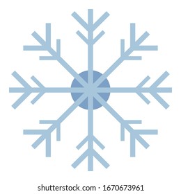 Blaue Vektorillustration einfache Kontur von Schneeflocken mit Doppelkante und blauem Kreissenobjekt einzeln auf weißem Hintergrund.