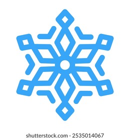Ícone de floco de neve de vetor azul para design de neve e padrão. linha Elemento de Natal isolado no fundo branco. Símbolo de congelamento Snow. Gráfico de cristal de gelo. Ilustração de forma simples.