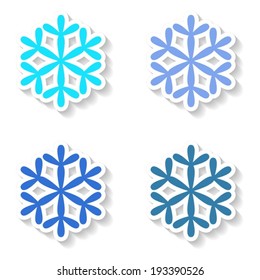 Blue vector snowflake icons isolated on white background