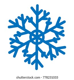 Blue vector snowflake isolated on white background. Flat icon with christmas and winter theme. Simple snow symbol illustration.
