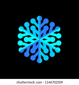 Blue vector snowflake on black background.
