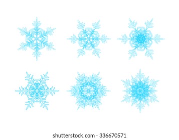 Blue vector snowflakes doodle holiday design set
