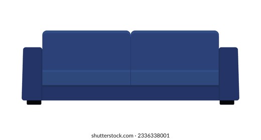 Blue vector sofa in flat style. Soft medel vector illustration