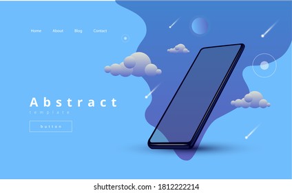 
blue vector with space objects and mobile phone