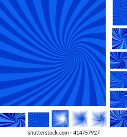 Blue vector spiral design background set. Different color, gradient, screen, paper size versions.