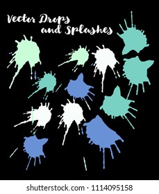 Blue Vector Splashes, Hand Painted Watercolor Bang. Indian Holi Color Festival, Paint Burst, Water Splash. Blue Holi Paint Drops, Vector Craft Logo Element. Uneven Texture Graffiti Smears, Button