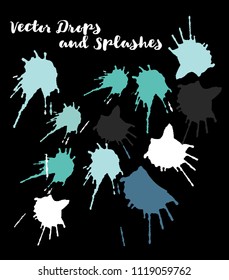 Blue Vector Splashes, Hand Painted Watercolor Spots. Indian Holi Festival Elements, Paint Burst, Explosion. Blue Holi Paint Splats, Vector Paintbrush Swatch. Texture Funky Graffiti Smears, Button.