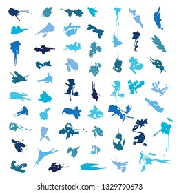 blue vector spots and blots on a white background