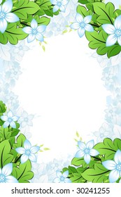 Blue Vector spring flowers frame with leaves