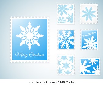 Blue Vector Stamps with snowflakes