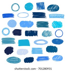 blaue Vektorstriche von Markern auf weißem Hintergrund 